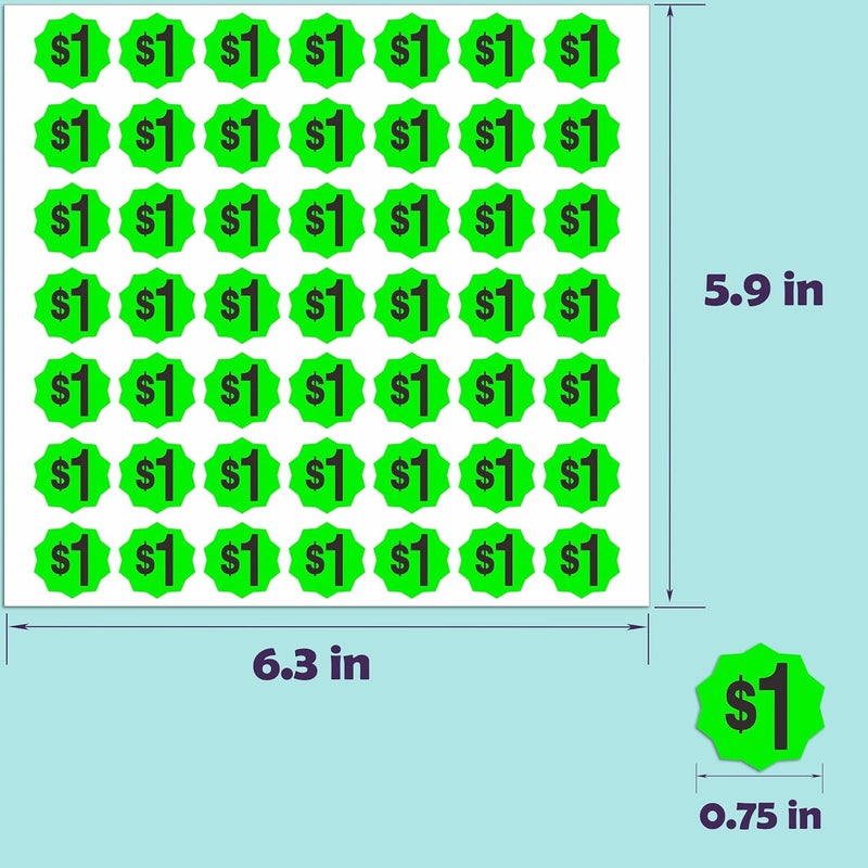 YSHIHE Yard Sale Price Stickers, Garage Sale Stickers, 1470 Pieces, 3/4 Inch Round, $1 Pre-Printed Labels, Fluorescent Green - Image 2